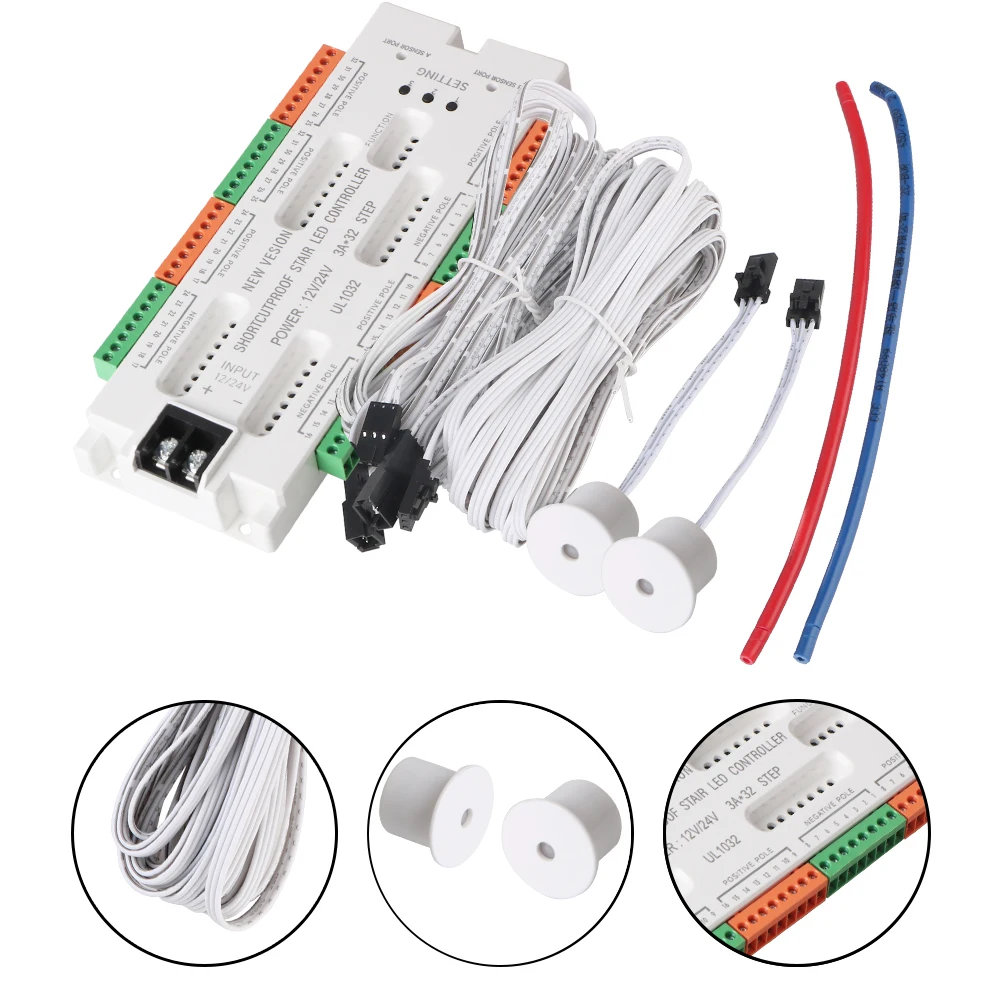 DC12V/24V منع ماس كهربائى تحكم سلم ضوء الليل 32 قنوات درج LED ضوء استشعار الحركة