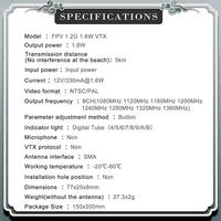 Premium 1.2G 1.6W FPV VTX+Y Type Antenna 8CH 0.1Mw/25Mw/800Mw/1600Mw VTX Transmitter For Long Range FPV Drone RC Model