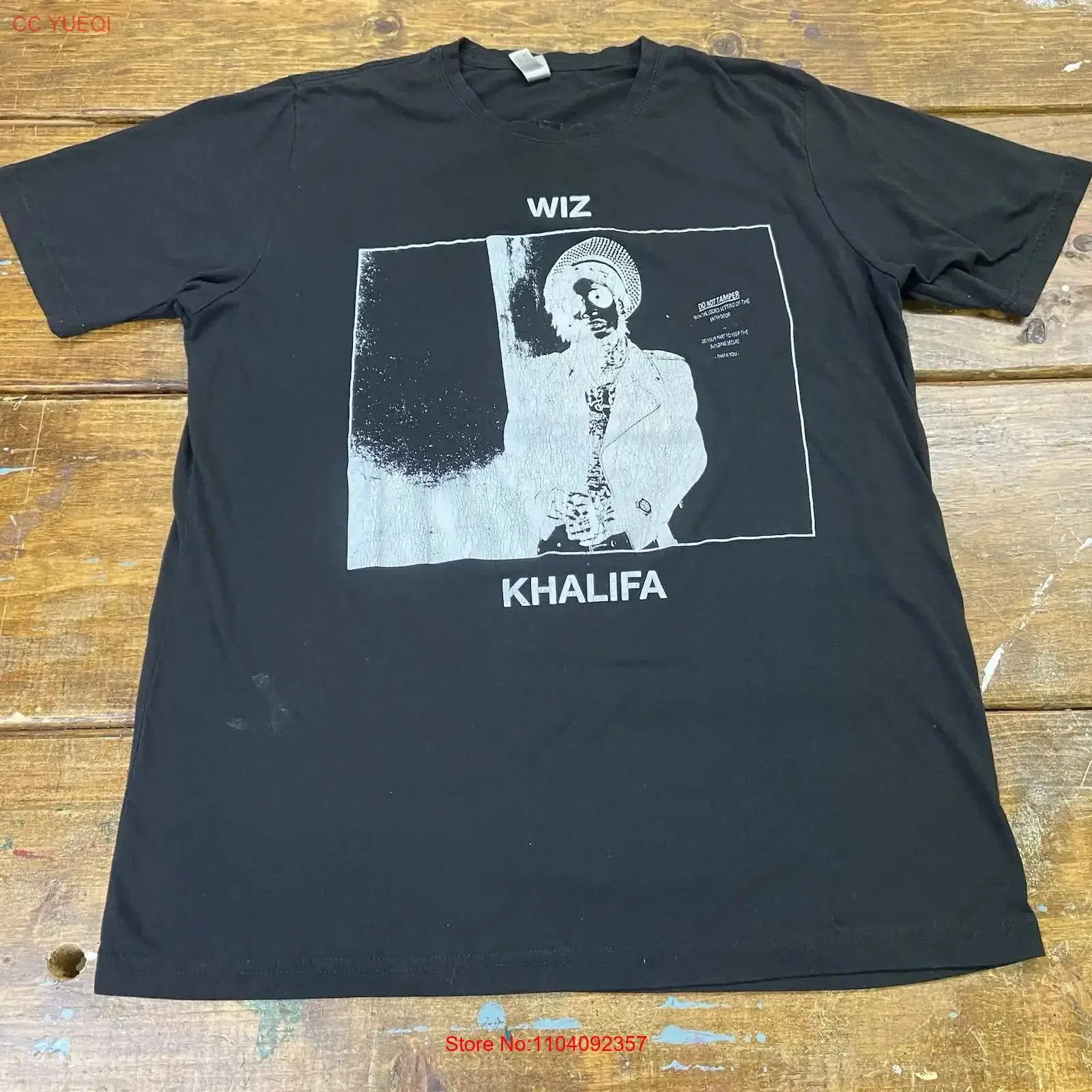 T-shirt Wiz Khalifa Under The Influence Of Music Tour Rap, taille L, noir, vintage, délavé, extensible, confortable, légèrement extensible, 2014