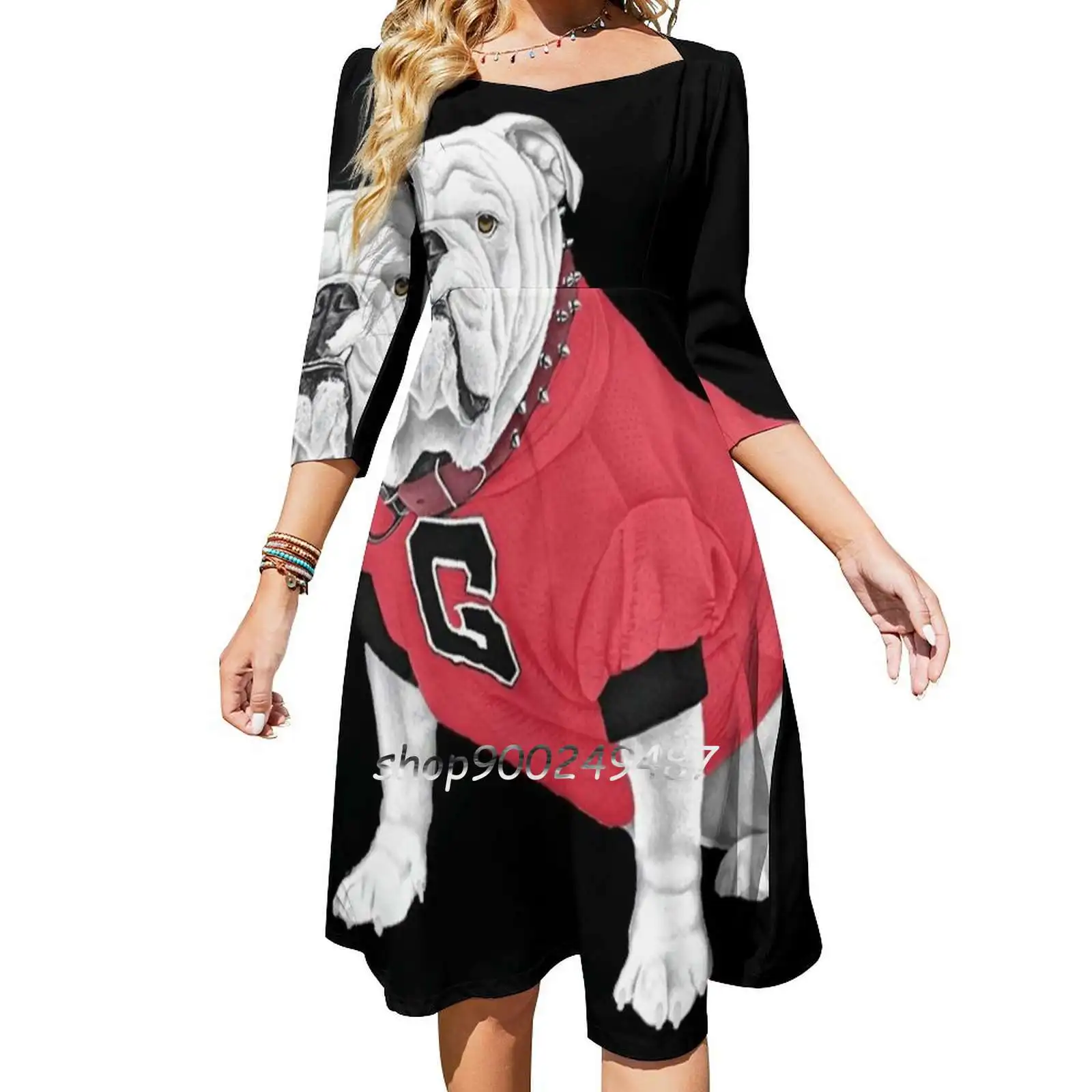 Uga X Sweetheart Knot Flared Dress Fashion Design Large Size Loose Dress Go Dawgs Georgia Uga Uga X Que Smart Bulldogs Bulldawgs