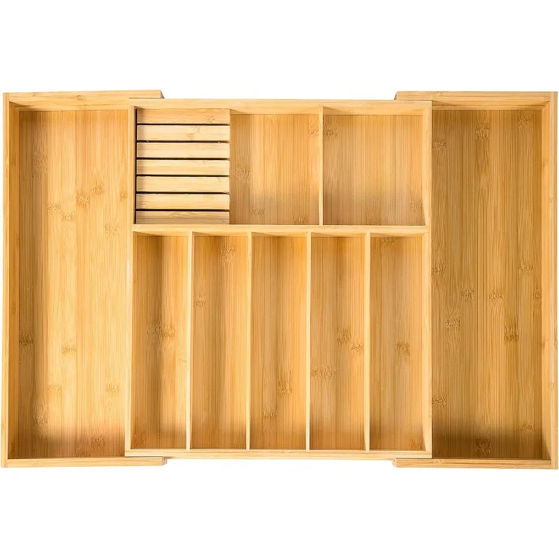 

Extra Large Kitchen Utensil Holder, Bamboo Silverware Drawer Organizer, Expandable Cutlery Organizer with Knife Block