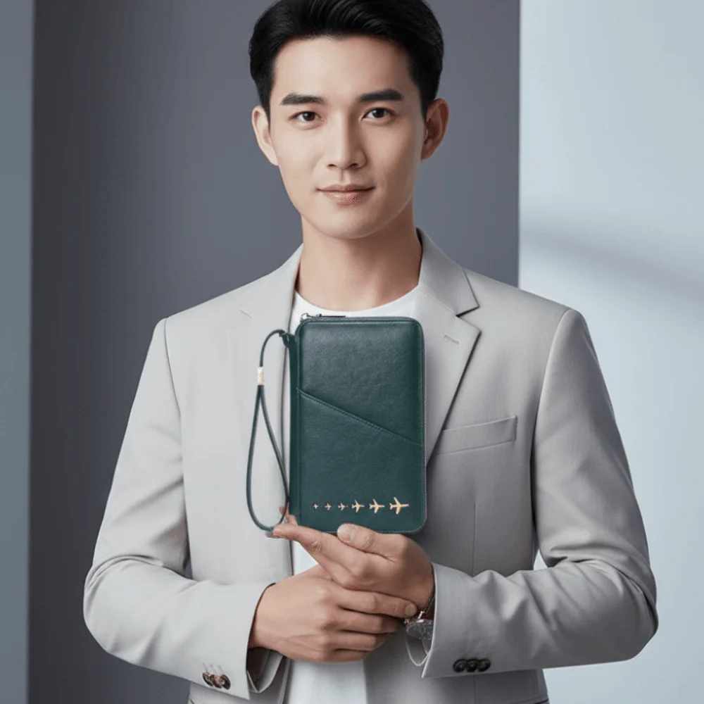 Anti-theft RFID Travel Wallet Faux-leather Multi-pocket Airplane Passport Case Secured Vintage Travel Ticket Clutch Families