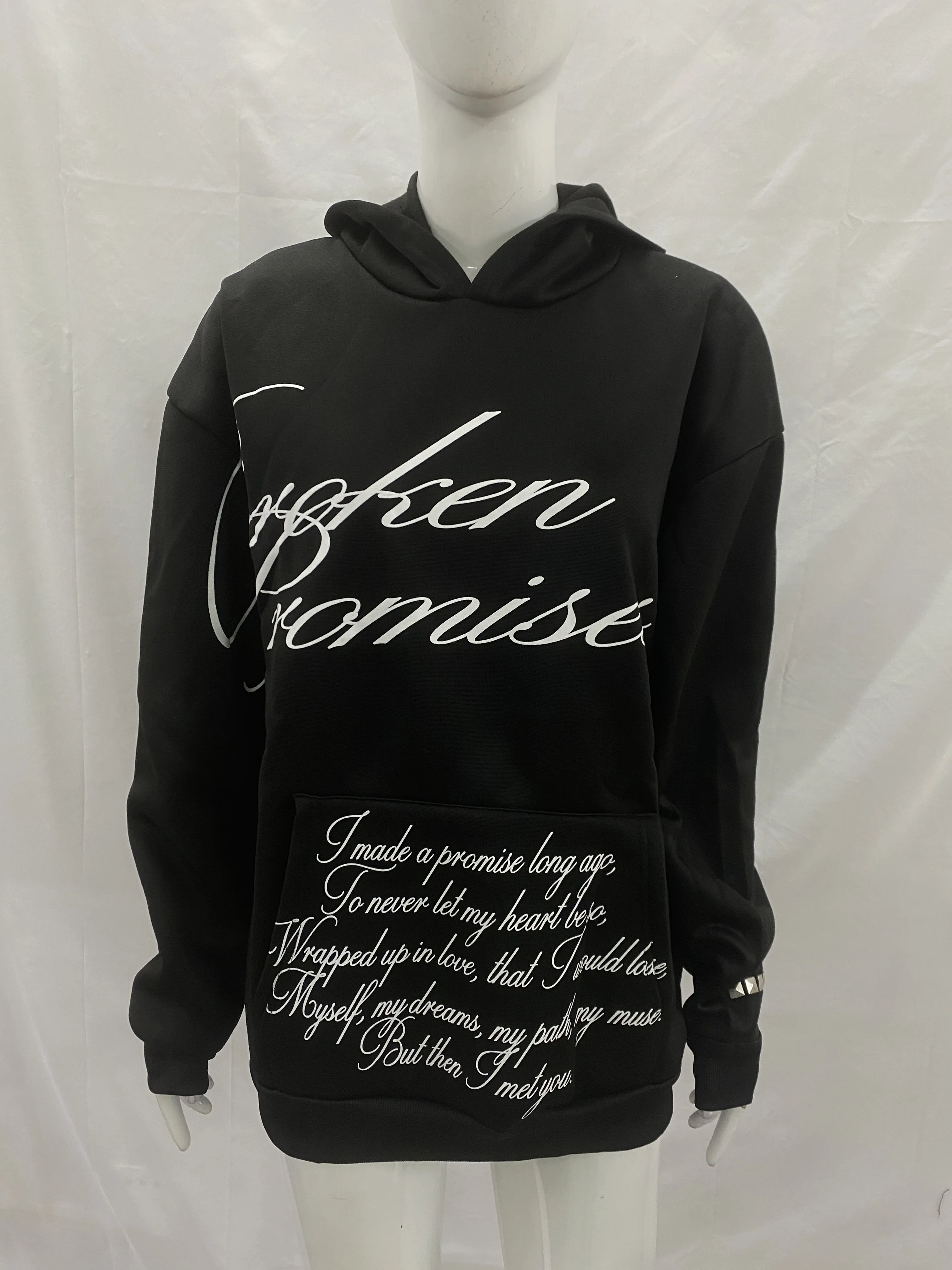 

Black jacket, autumn and winter dark punk hoodie, American retro printed hooded pullover, fashionable clothing