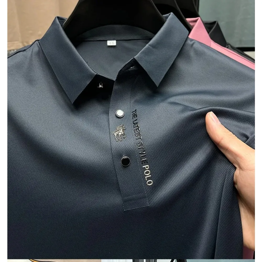 Brand Printed Polo Shirts Men Short Sleeved 2024 Summer Embroidery Business Seamless Ice Silk Breathable Special Offer Wholesale