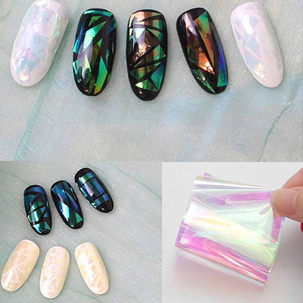 10 pcs Multi-Colored Holographic Nail Foil 4.5Cm X 20Cm Diy Broken Glass Effect Nail Art Stencil Decal Manicure Design Tool