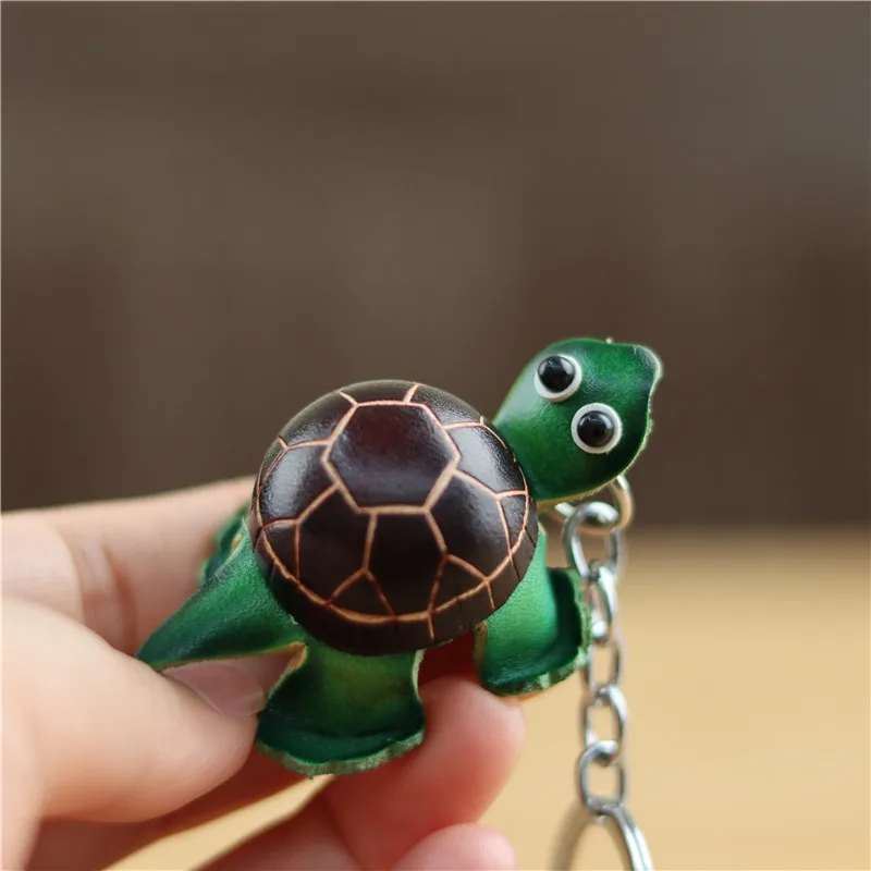 First Layer Cowhide Mini Turtle Keychain Couple Pendant Backpack Accessories Creative Gifts