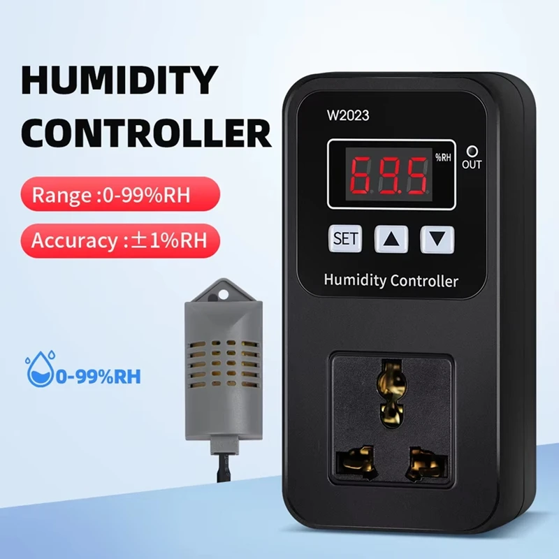 W2023 Display Digital Controlador de Umidade Soquete, Humidificação 1500W, Interruptor De Controle De Humidificação, Plug EUA