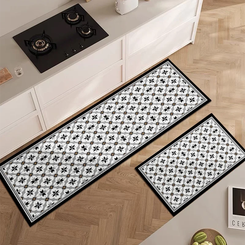 

Vintage Kitchen Floor Mat Oil-proof Waterproof Kitchen Rug PVC Leather Washable Long Kitchen Carpet 러그 Alfombra Cocina שטיח מטבח