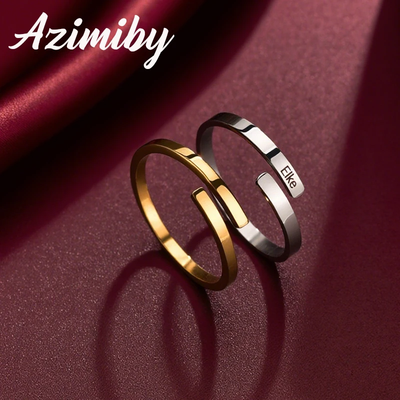 Azimiby Minimalist Style Adjustable Opening Engrave Date Name Ring Stainless Steel For Couple Rings Commemorative Jewelry Gift