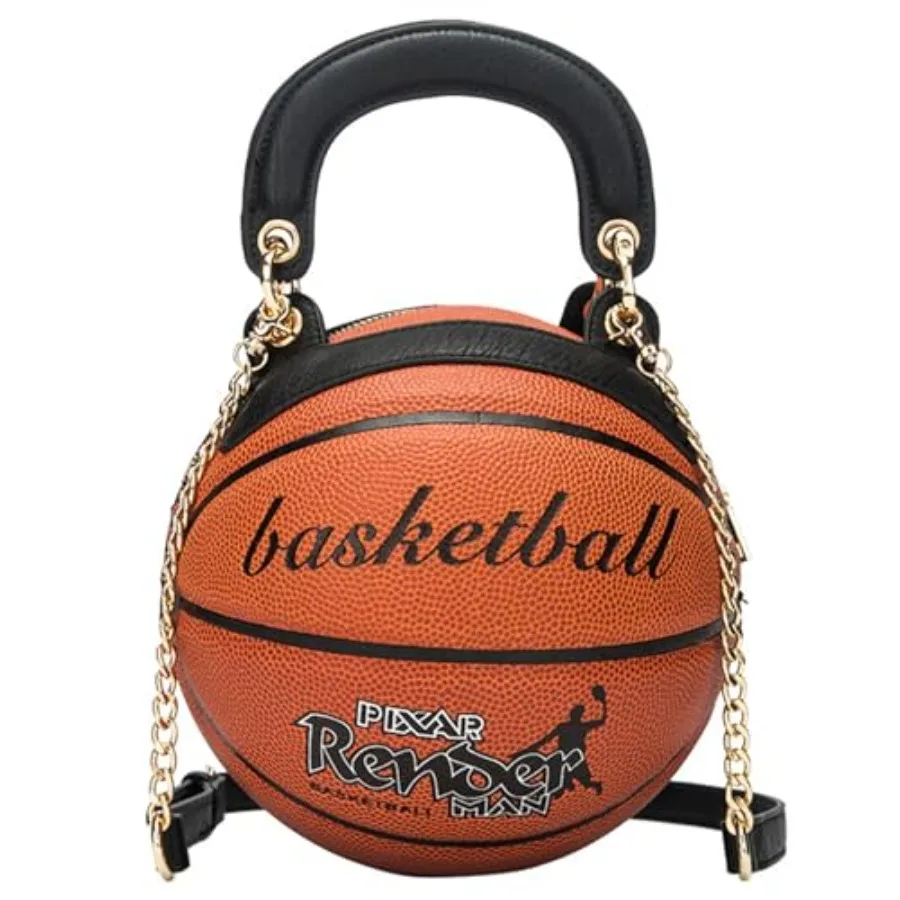 

Women Basketball Shaped Purse Girls Round Handbag Shoulder Cross Body PU Messenger Bag Adjustable Strap