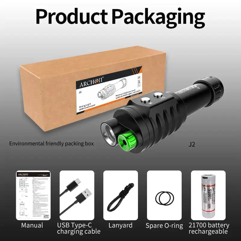 ARCHON-feixe verde Mergulho Lanternas a laser, J2, Projectores 1000lm