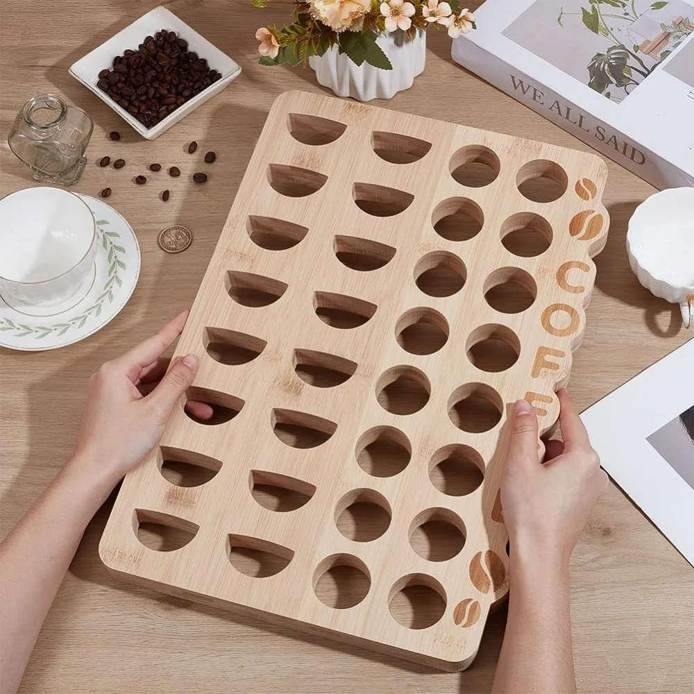 صينية تخزين كبسولة القهوة الخشبية تحمل 32 كبسولة 16.5 × 11.0 × 1.0 بوصة منظم تخزين كبسولة القهوة حامل للمطبخ المنزلي