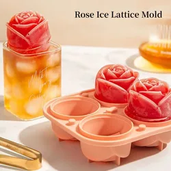 3D Large Ice Cube Trays 2.5 Inch Rose Ice Molds 4 Giant Cute Flower Shape Ice Silicone Mould for Cocktails Juice Whiskey Freezer