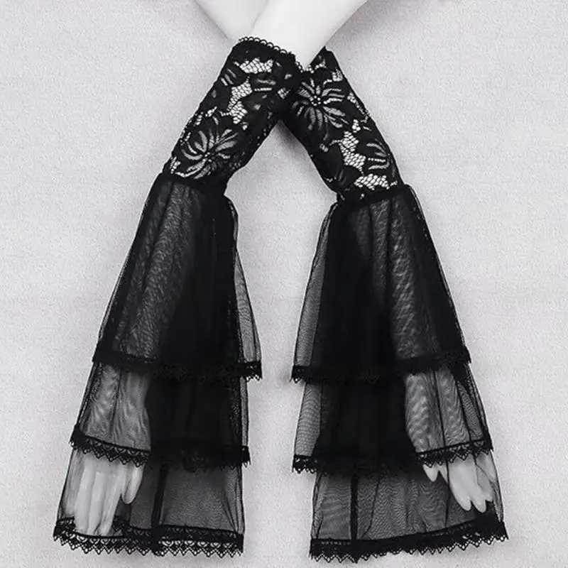 M6CD Long Lace Sleeve Gloves Gothic Breathable Polyester Material Perfect For Halloween Parties Daily Outfits