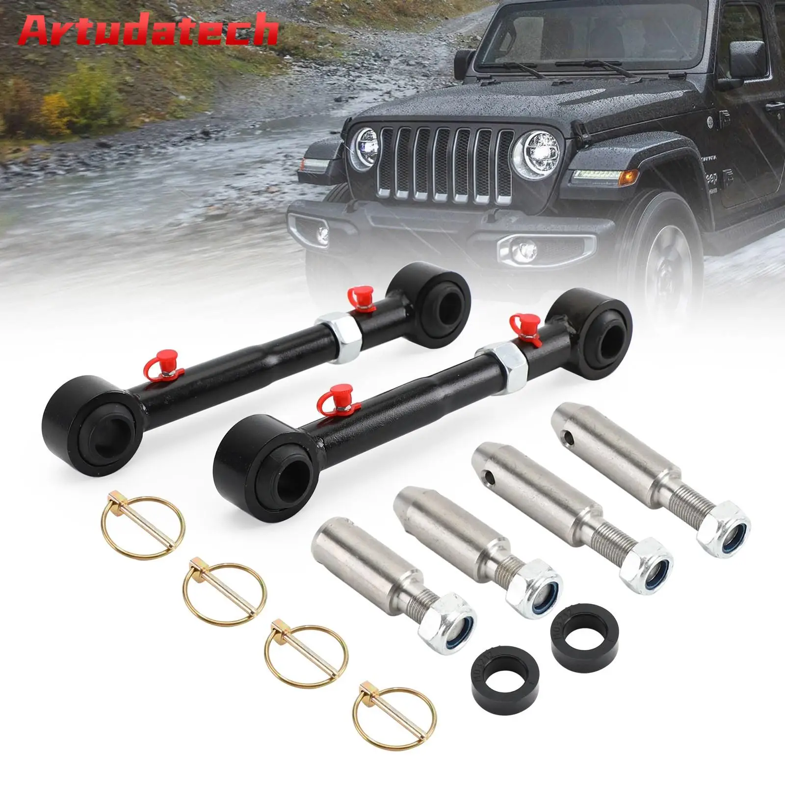 Artudatech Front Sway Bar Links Disconnect For 2007-2021 Jeep Wrangler JK JL 2.5-6”Lift Car Accessories