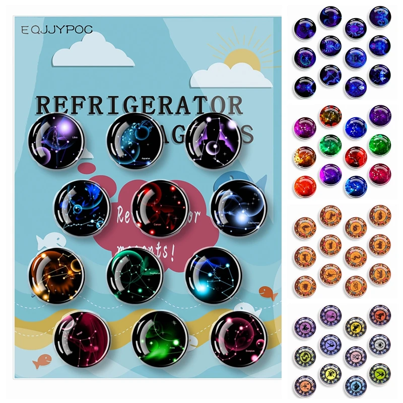 Constellation Fridge Magnet Crystal Glass Refrigerator Decorated 12 Zodiac Sign Birthday Gift Drop Shipping 30mm 12Pcs Set