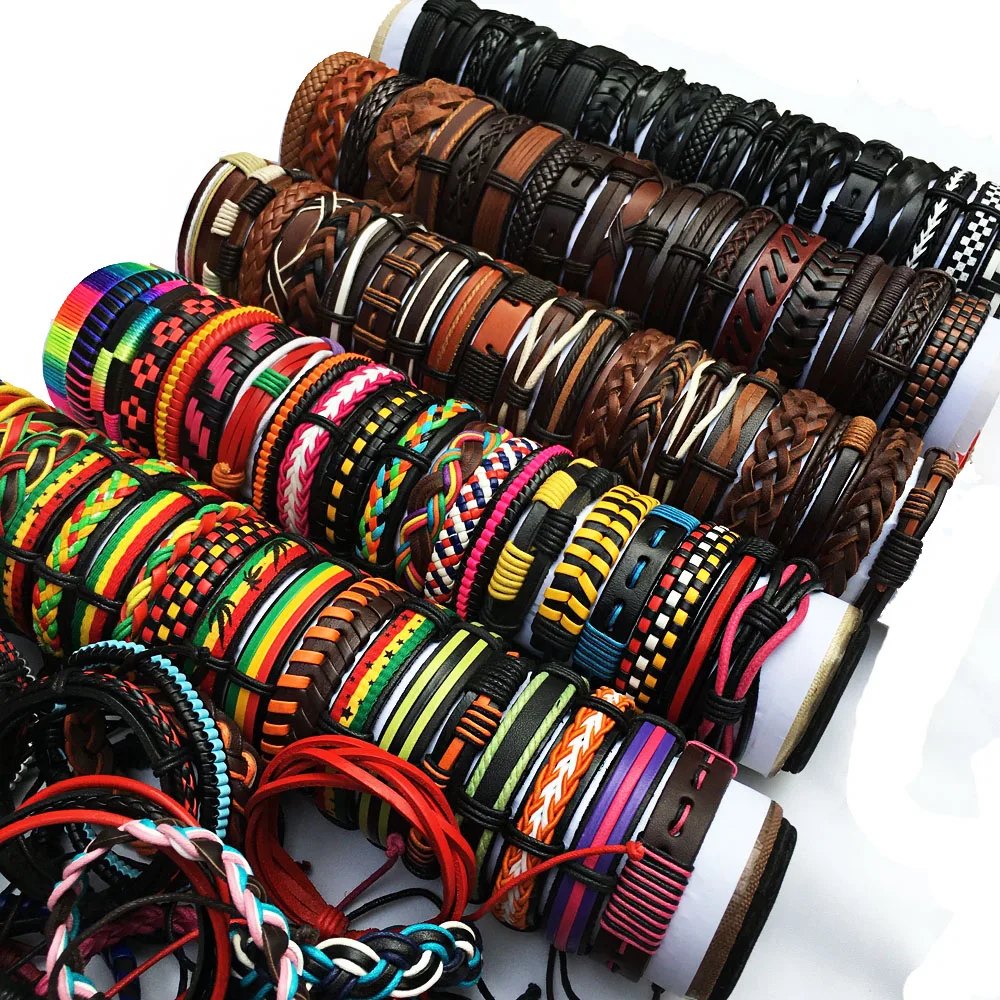 50Pcs/Lot Fashion Wholesale Random Bulk Lots Styles Multilayer Leather Cuff Bracelets Men\'s Women\'s Jewelry Party Gifts MX9