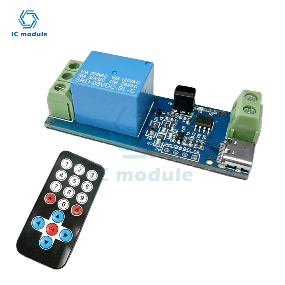 DC5V 1 Way Relay Module Infrared Remote Control Wireless Remote Control Support Self Locking Jog Mode Type-C