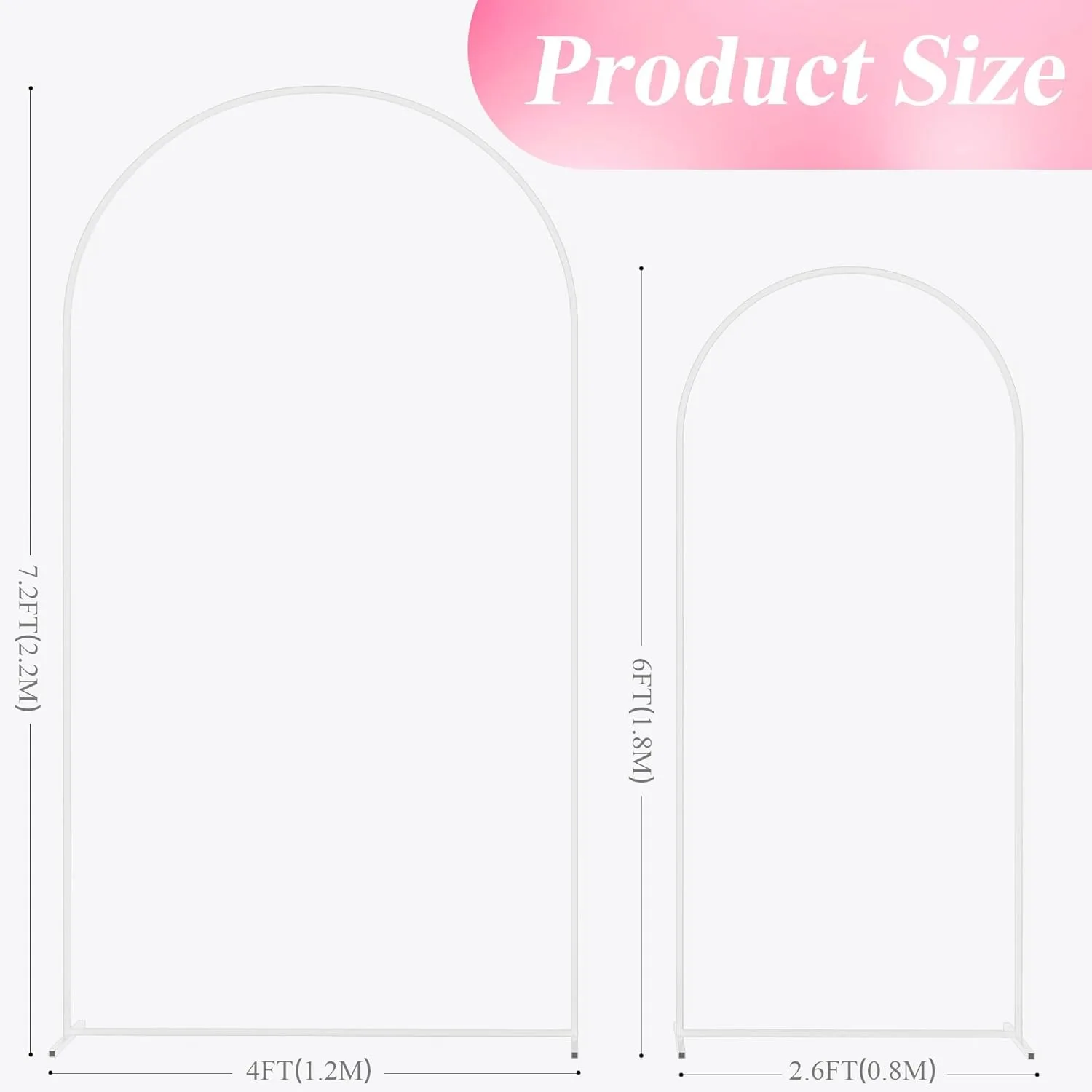 Wedding Arch Stand 7.2FT, 6FT White Metal Arch Backdrop Stand Set of 2 Graduation Decoration