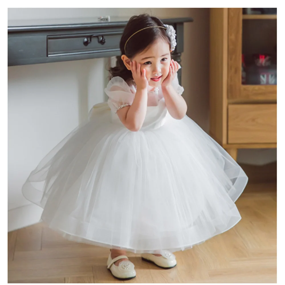 1 year old baptismal dress fluffy gauze princess dress wedding flower girl  performance dress baby birthday children's dress