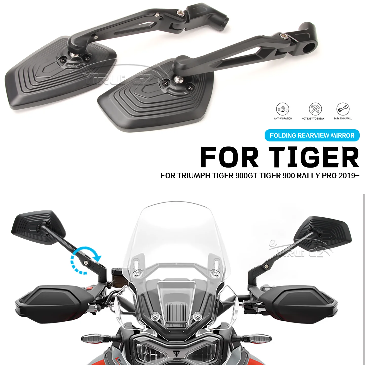 Kaca Spion Sepeda Motor Aluminium Kaca Spion Samping Dapat Disesuaikan 900GT untuk Triumph Tiger 900GT Tiger 900 900 RALLY PRO 2019-