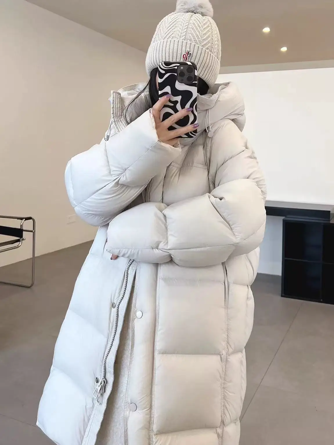 Winter Mid Length Hooded Solid Matte Down Jacket Female Zipper Warm Thick Outwears Women White Duck Down Parker Down Jackets