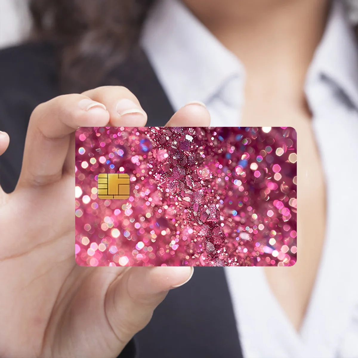 6pcs sparkling pink credit card sticker, waterproof and scratch resistant, bank card bus card decoration