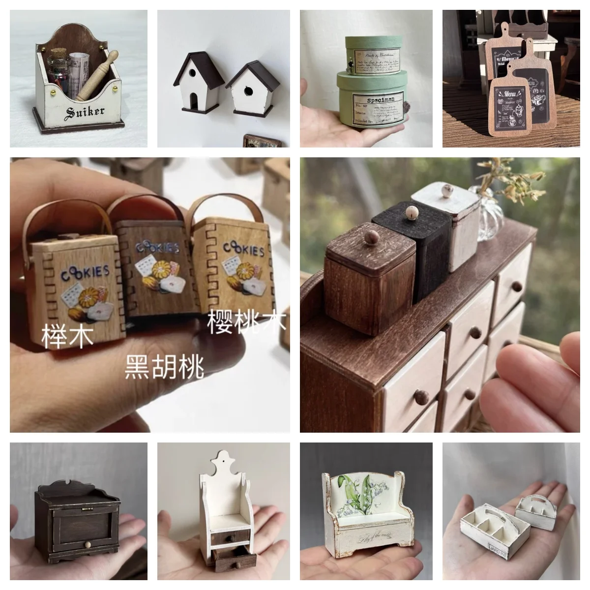 

Миниатюрная мебель в масштабе 1:6, набор «сделай сам», винтажные коробки для хранения, полки, настенный шкаф, настольный органайзер, зеркальный календарь, банка для печенья