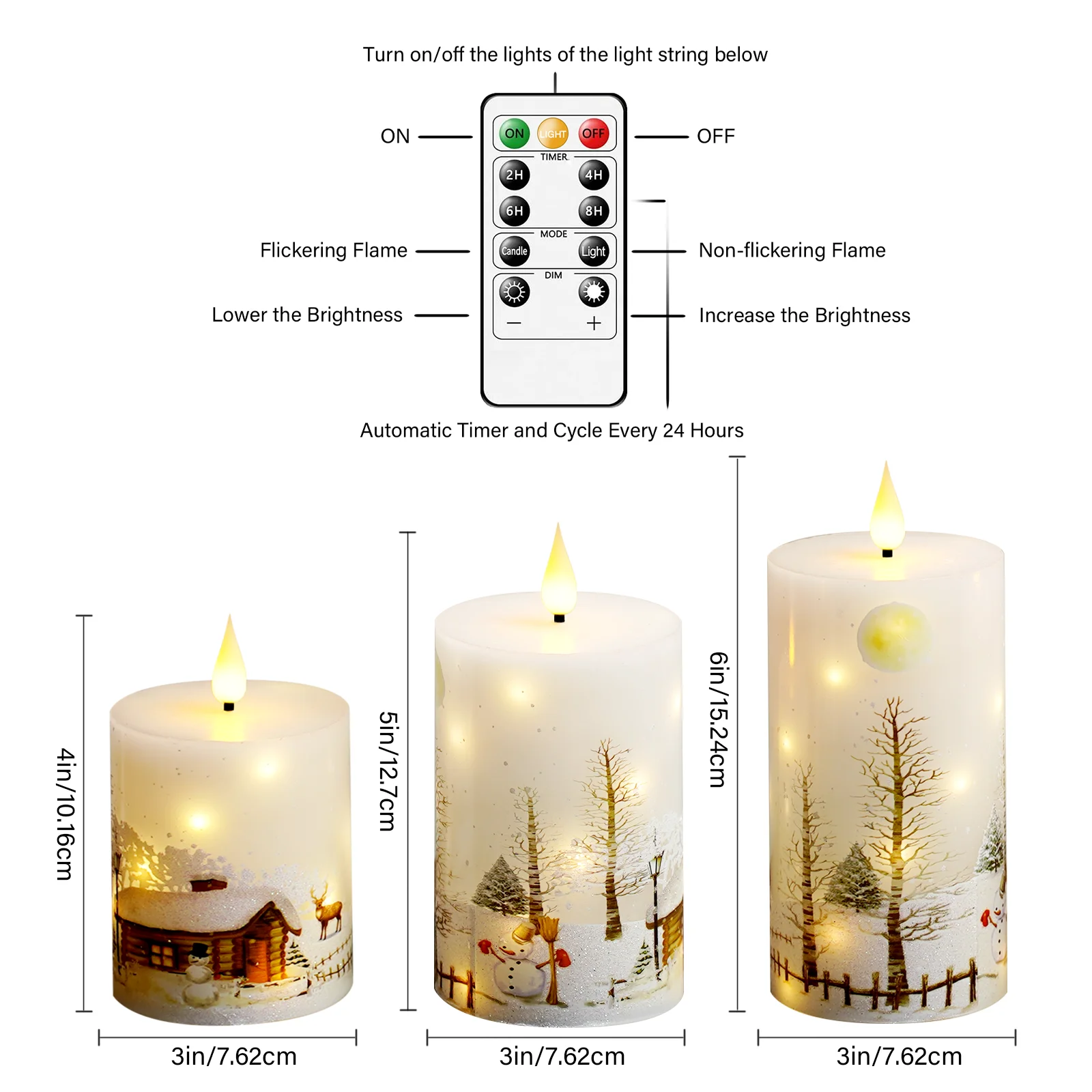Paraffin Wax LED Flameless Candle Christmas Village Print Built in Fairy Light Christmas Decor Candle Christmas Gift Centerpiece