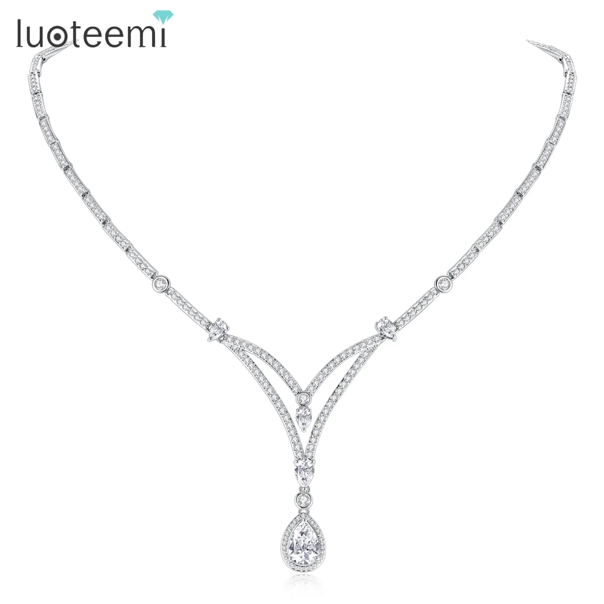 

LUOTEEMI Роскошное Y-образное колье с кубическим цирконием класса ААА для женщин, с покрытием из настоящего золота, элегантное украшение для свадьбы, выпускного вечера, подарок