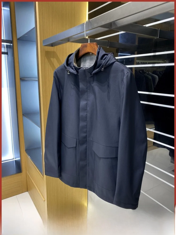 

Busin Adstration Series Men's Pure Color Casual Collar Jaet New Spring 2024 Stand Fit Long Sve Outerwear