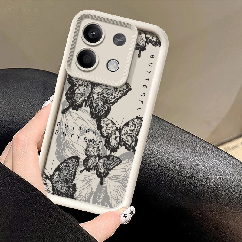 Drawing Butterfly Case For Xiaomi 13T Pro Poco X6 X5 Funda Redmi Note 11 12 13 14 Pro 5G 4G 11s Shockproof Soft Silicone Cover