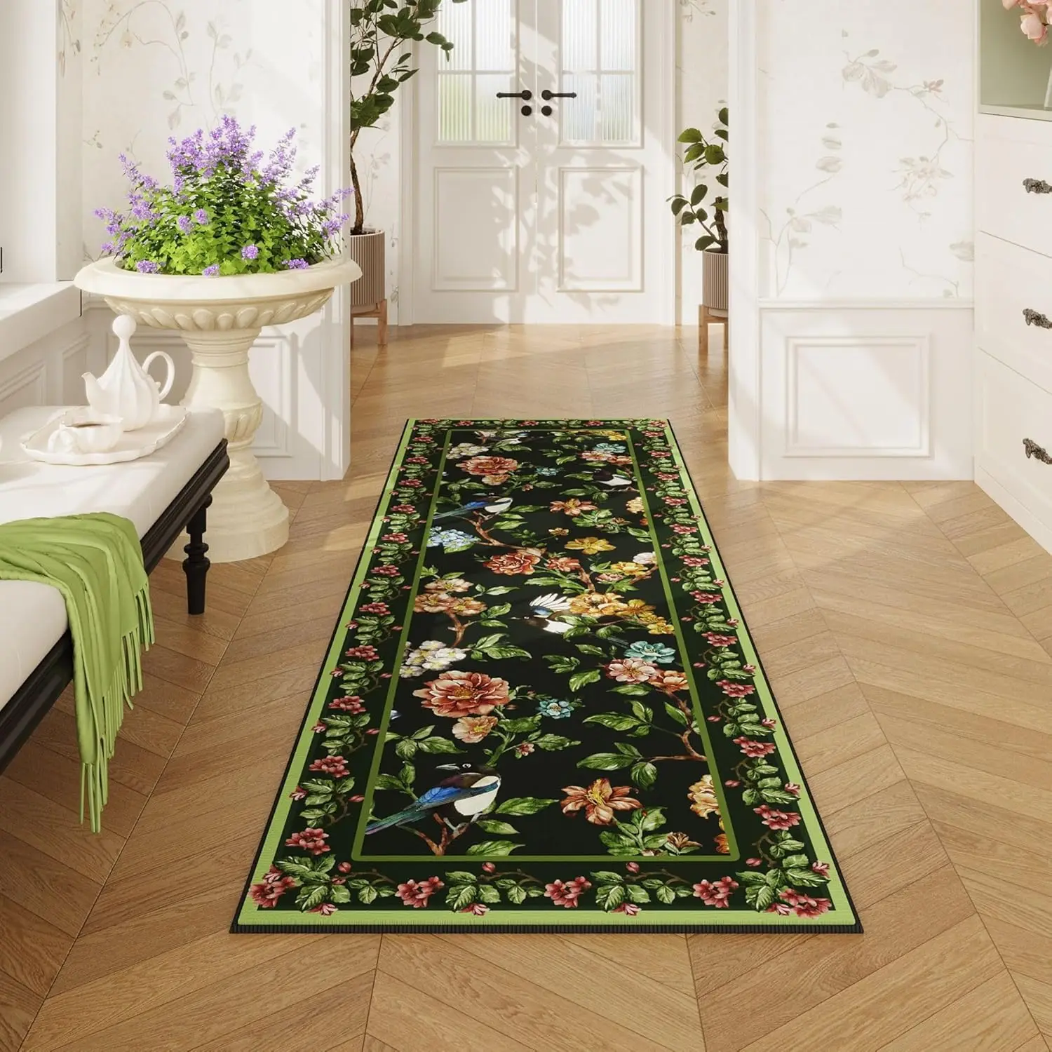 Vibrant Floral Bird Carpet Mat Rug - Traditional Pattern Home Decoration for Living Room Bedroom Living Room Decoration