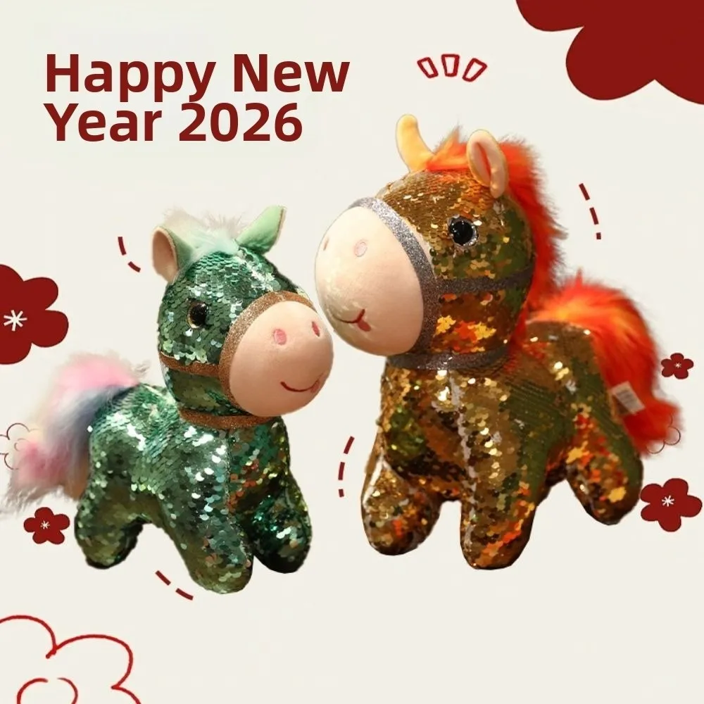 

Good Luck Colorful Sequined Horse Creative Mascot Stuffed Animal Pendants Cute 10/20cm Chinese New Year Gift Home Decoration