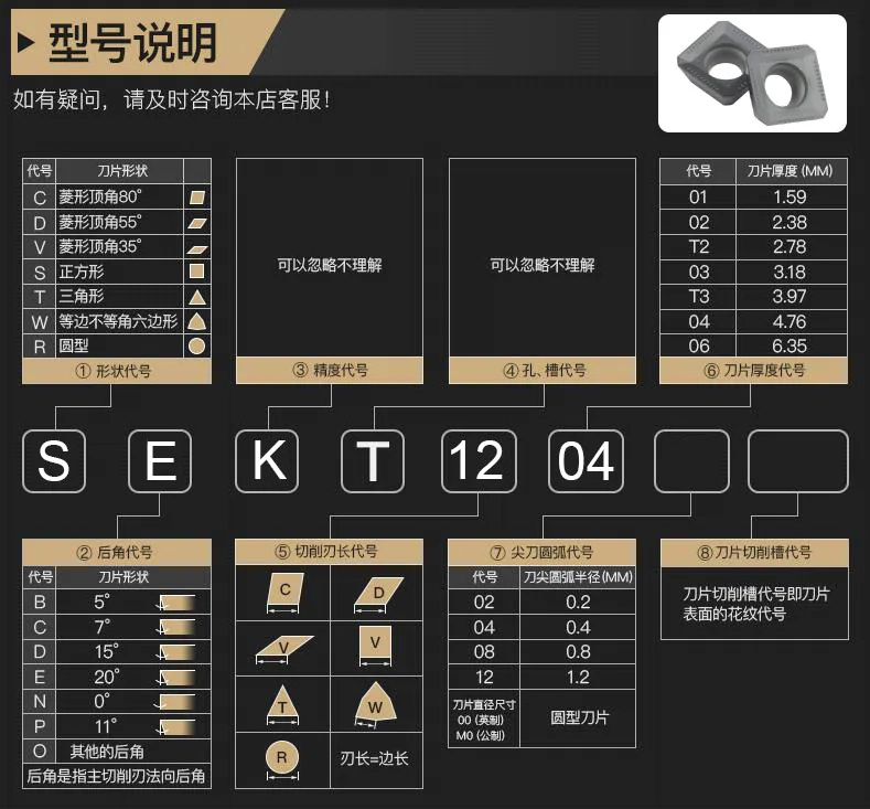 10pcs, SEKT1204AFTN CNC Fast Milling Inserts For Metal Steel and Stainless steel Rough Machining