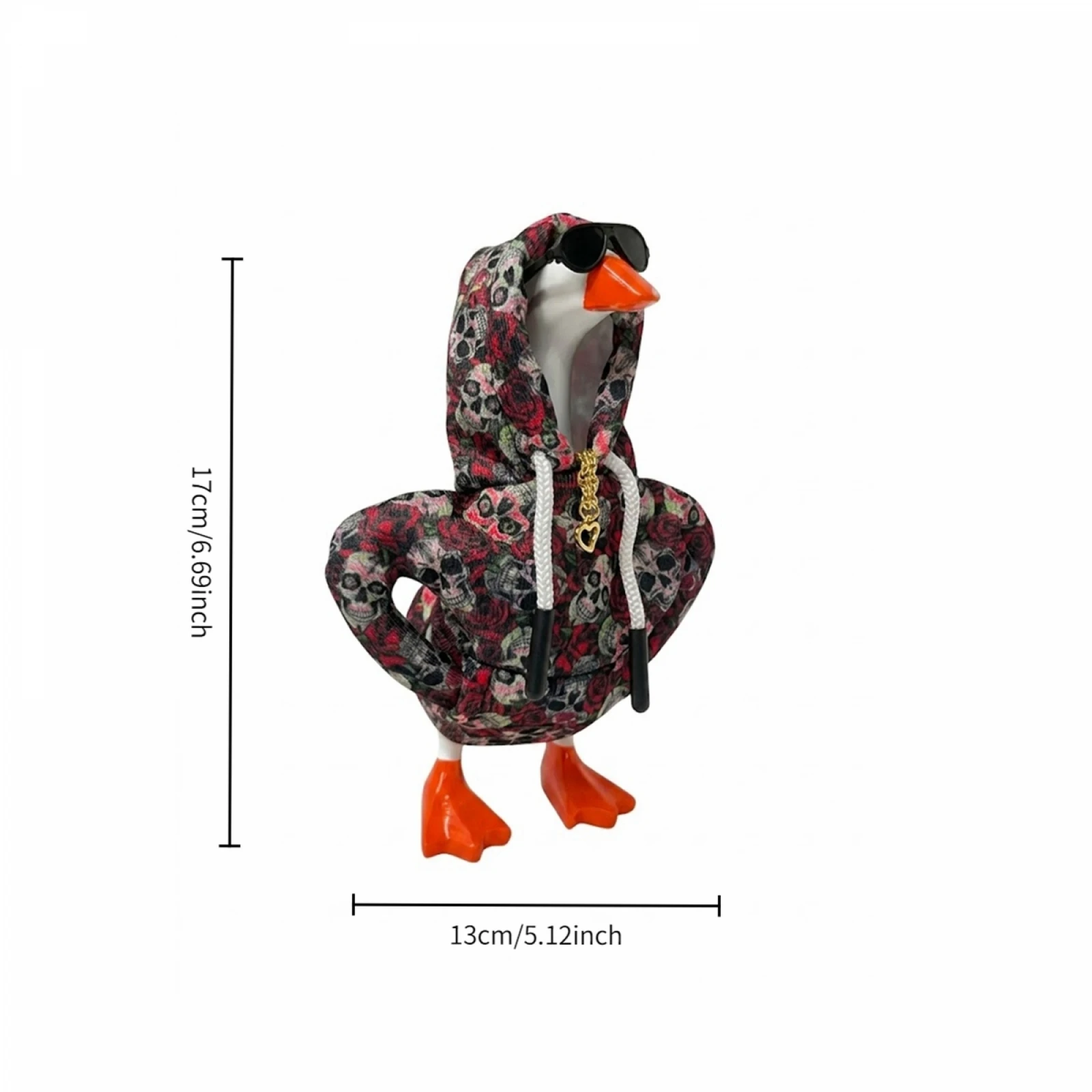 Desk Goose Halloween Outfits, 7 Inches Mini Goose Rose Skull Print Hoodie Necklace and Sunglasses Set of 3, Holiday Decor - view 3