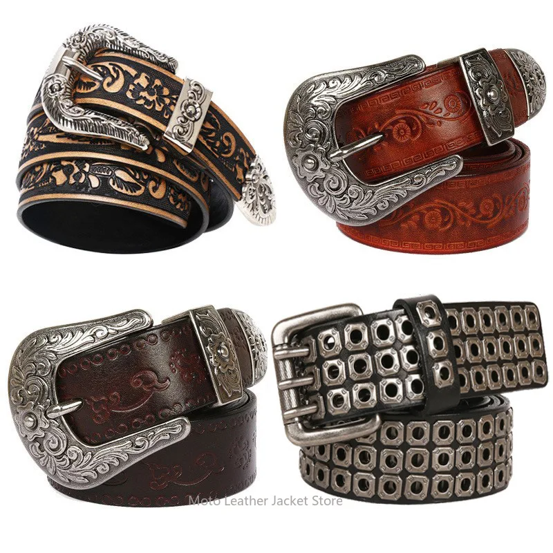 130/140/150/170cm First Layer Cowhide Belt, Extra Long Rivet Leather Waistband for Men Women Plus Size