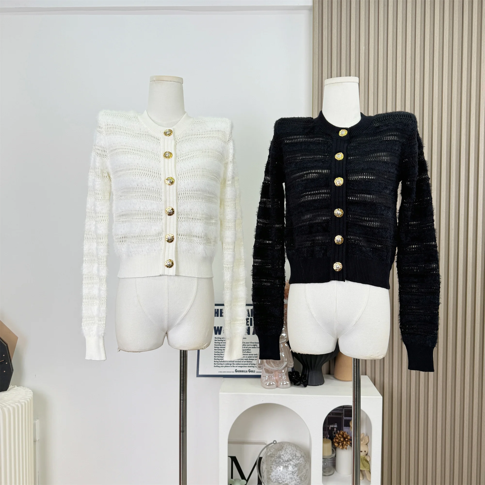 

Women's Fashion Luxury Early Autumn New Arrival Versatile Cardigan Coat Female Solid Hollow Out Sweater Jumper Outerwear F142