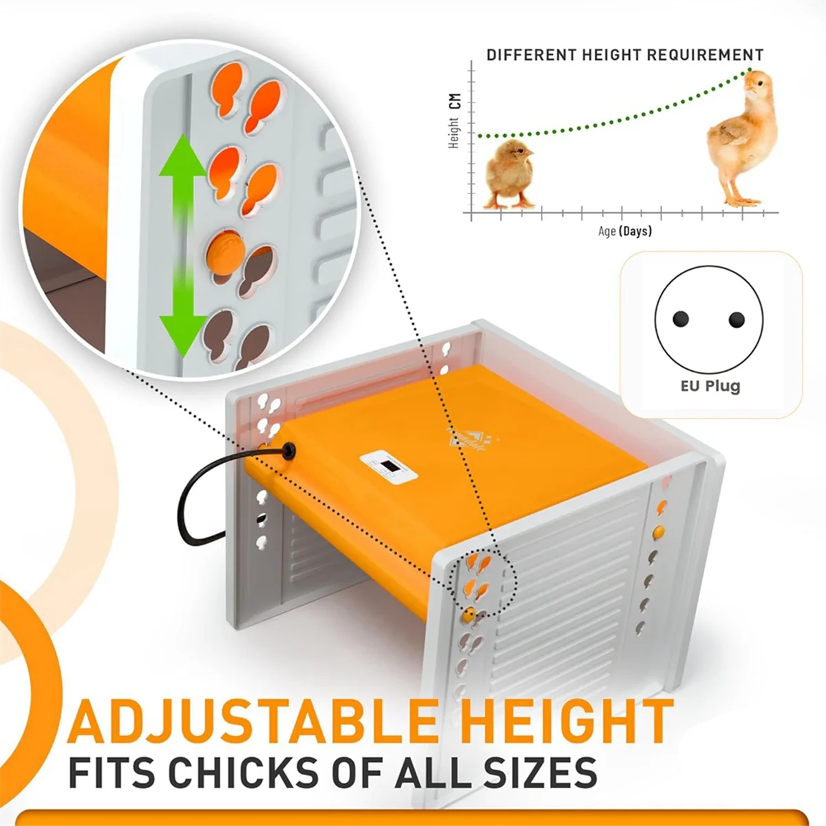 B53CC Chick Brooder Heating Plate Chicken Brooder Heater with Adjustable Height and Angle, Digital Temperature Control EU Plug