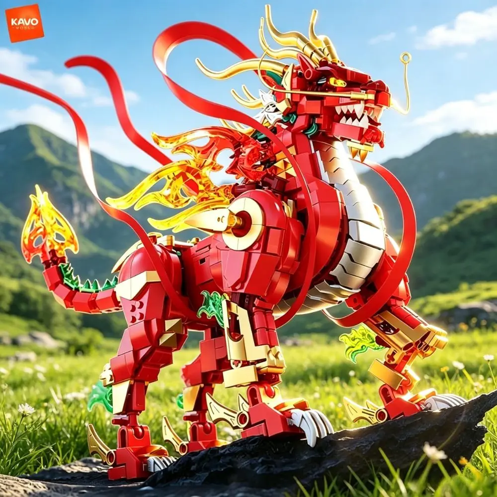 

KAVOWORLD 1386PCS Creative Qilin Building Block Set Auspicious Beast Model Brain Training Puzzle Assembly Toy Gift for Collector