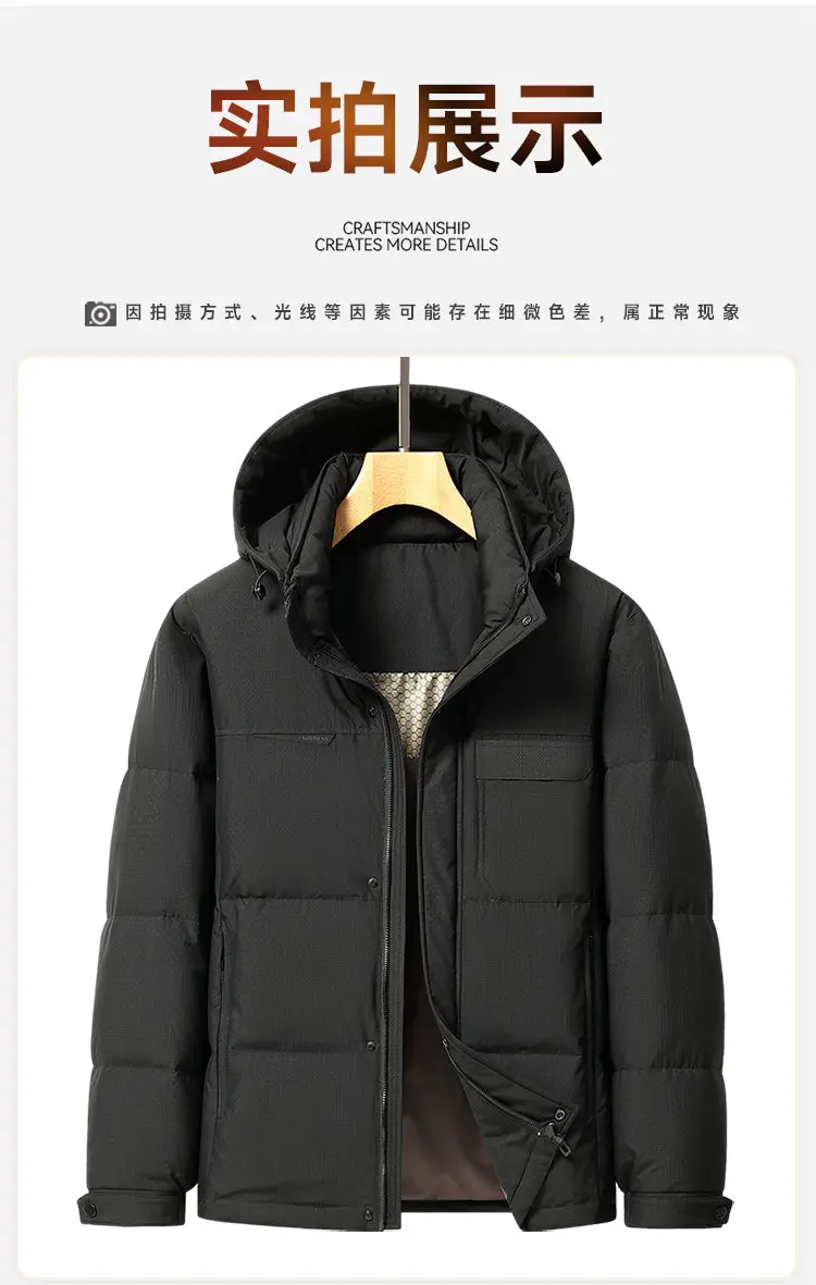 2026 Winter Herren Casual Warme Kapuzen-Daunenjacke Streetwear Oberbekleidung mit abnehmbarer Kapuze, lockere, dicke, wattierte Jacke – Detail 11