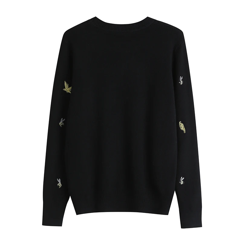 Korean Fashion Bee Embroidery Sweater Women Knitted Pullovers Vintage Long Sleeve Crop Tops Female Chic Knitwear Mujer jumper