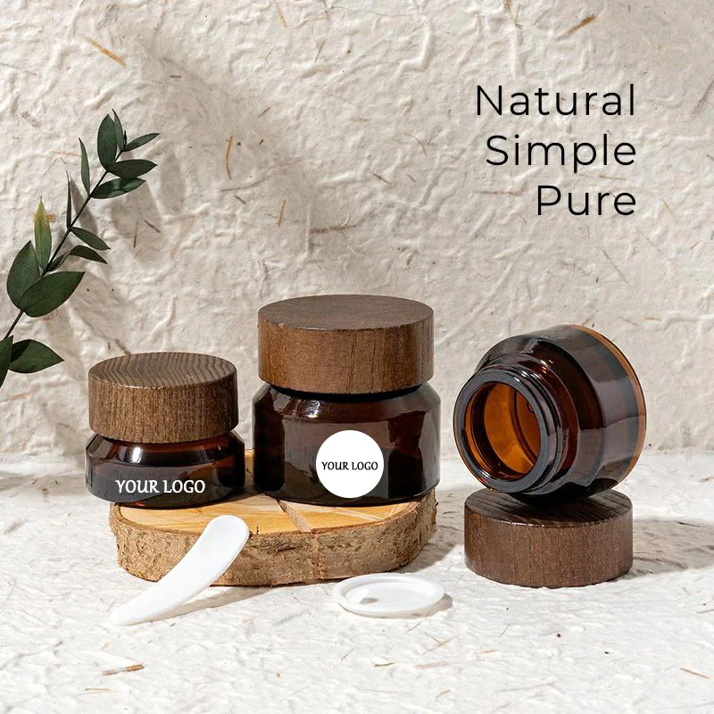 

【Logo Customization】Stickers 20pcs 15/30/50g Brown Wooden Lid Cream Jar for Facecream Eyecream Essencecream Cosmetics Packaging
