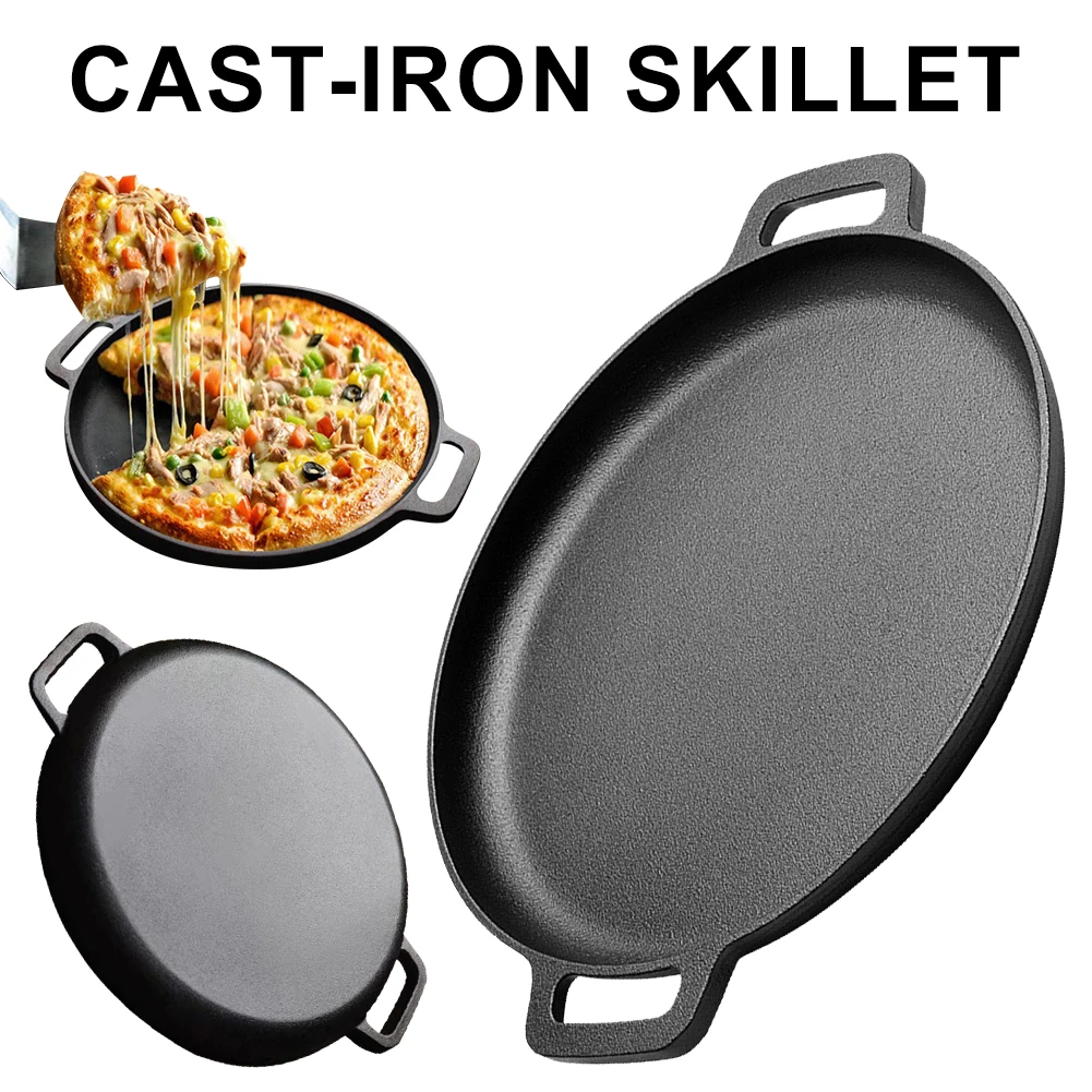 30cm Gusseisen Pfanne mit zwei Griffen runde Bratpfanne für Crêpes Pizza Grill Camping Bratpfanne Steak Schweine fleisch Huhn Kochtopf