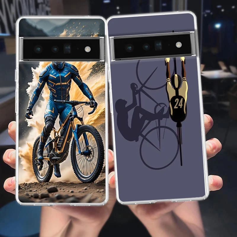 

BIKE Cycling Art Phone Case Cover for Google Pixel 9 8 7 6 5 4 4XL Silicone 7A 6A 5A 4A 3A Pro XL 5G Transparent Shell Capas Bag
