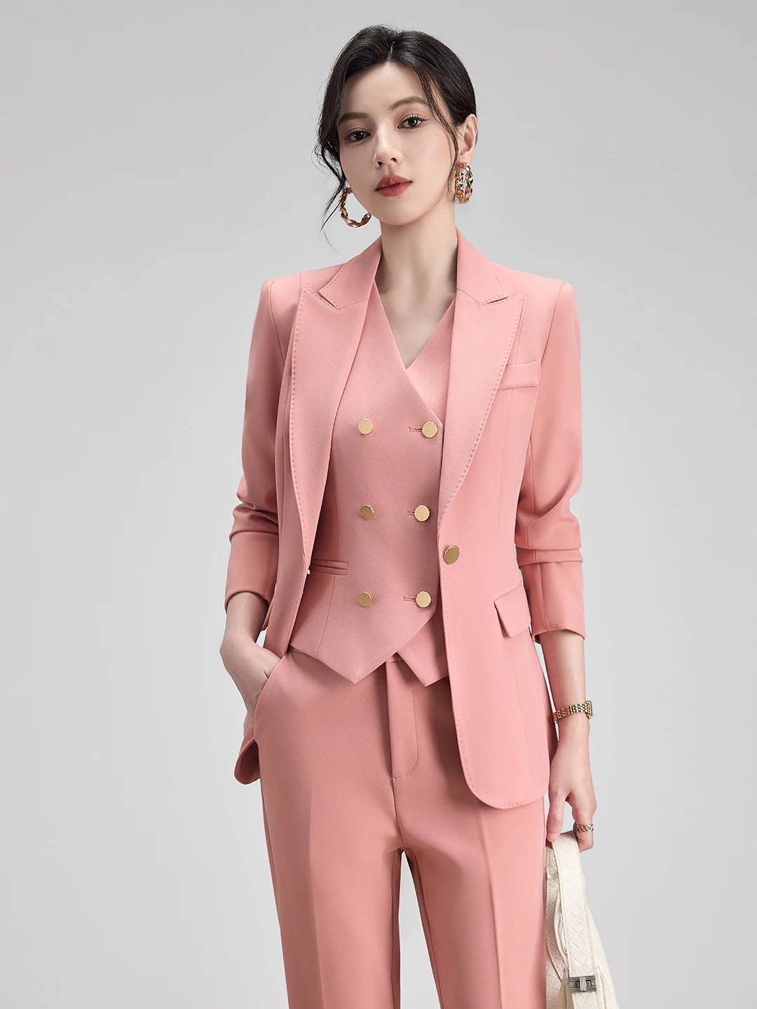 Pink Professional Women's Suit Set Two-Piece Commute Style Waist-Cinching Pants with Elegant Personality for Autumn 2026