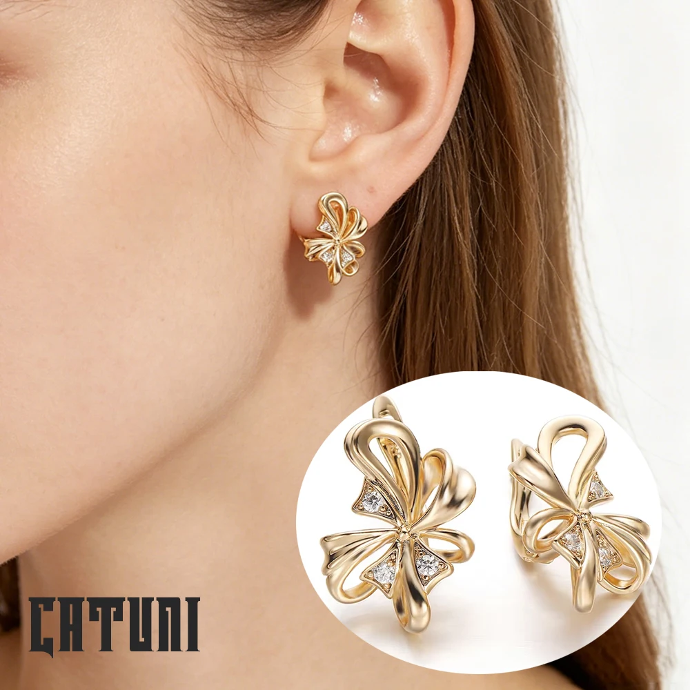 Catuni Brogan-Style Earrings Women's Diamond-Studded Elegant Hollowed-Out Floral Drop Earrings Bridal Party Jewelry Gift