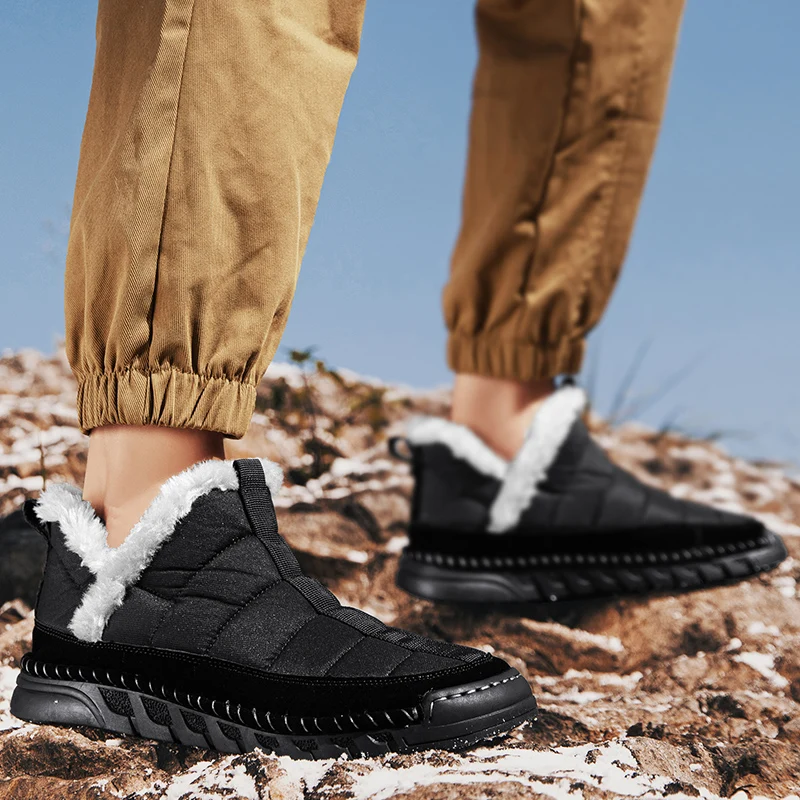 

Мужские термосапоги на шнуровке | Плюшевая теплая подкладка и толстая морозостойкая зимняя обувь, модные уличные ботильоны для мужчин