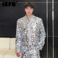 IEFB Autumn Stylish Men's Jackets Sequins Stand Collar Casual Clothing Loose Zipper Solid Color Male Shorts Coats Menwear 9C7536