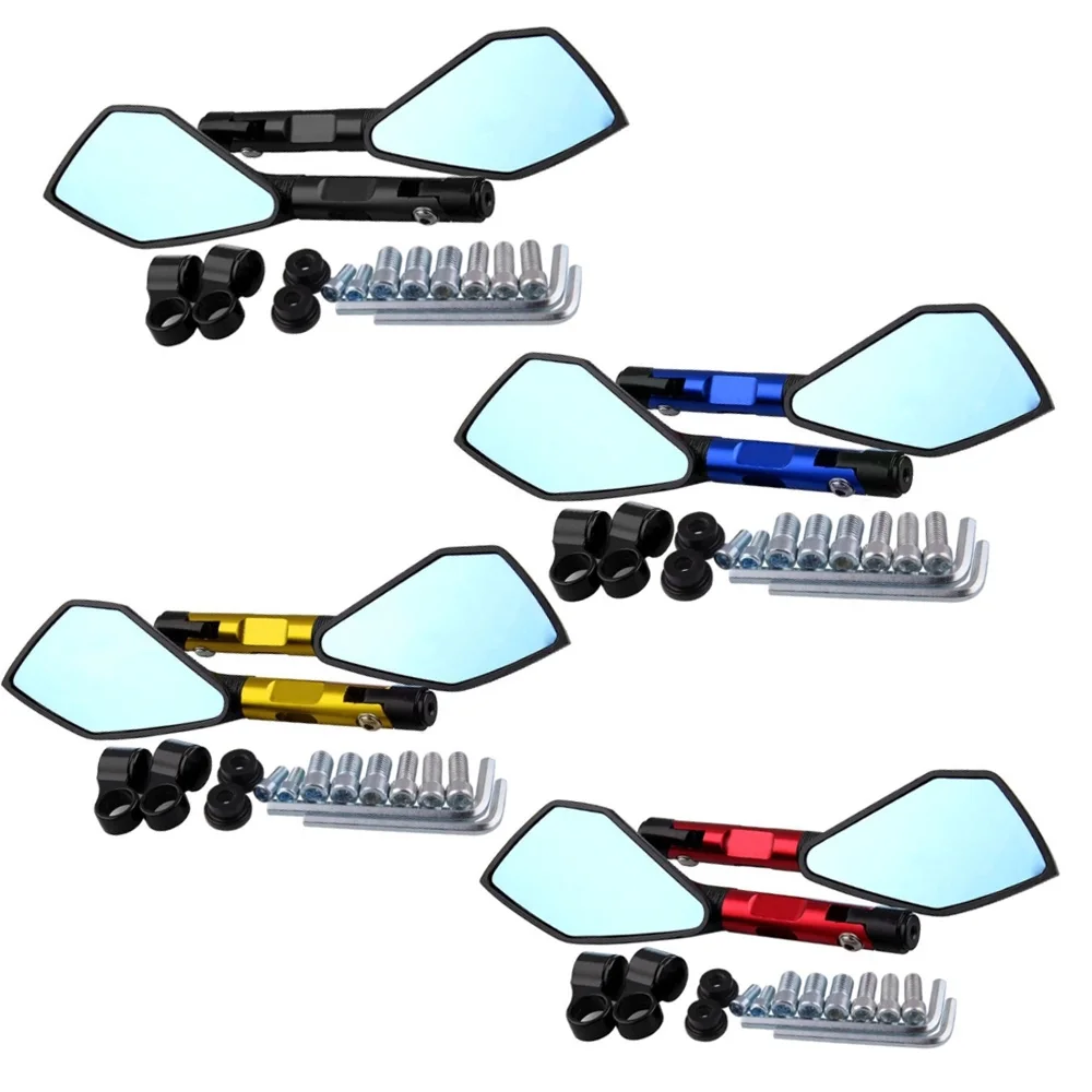 1 Pair Universal CNC Aluminum Bar End Mirrors Blue Anti-glare Motorcycle Handlebar Rearview Mirrors Fit For Honda Yamaha Suzuki